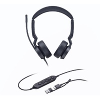 Yealink UH44 Dual UC USB-C/A Unified  Communications USB Wired Headset Dual Noise-Canceling Microphones 35mmSpeaker Busylight Leather Ear Cushions