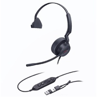 Yealink UH44 Mono Teams USB-C/A Microsoft Certified USB Wired Headset, Dual Noise-Canceling Microphones, 35mm Speaker, Busylight Leather Ear Cushions