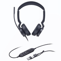 Yealink UH46 Dual Teams USB-C/A Microsoft Certified Teams USB Wired Headset 3-Noise-Canceling Microphones 35mm Speaker Busylight Leather Controller
