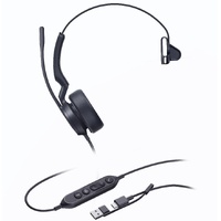 Yealink UH44 Mono Teams USB-C/A Microsoft Certified USB Wired Headset, Dual Noise-Canceling Microphones, 35mm Speaker, Busylight Leather Ear Cushions