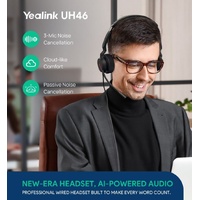 Yealink UH46 Dual UC USB-C/A Unified  Communications USB Wired Headset 3-Noise-Canceling Microphones 35mm Speaker Busylight Leather Controller