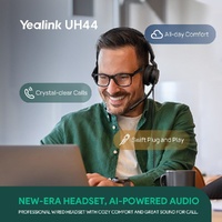 Yealink UH44 Mono Teams USB-C/A Microsoft Certified USB Wired Headset, Dual Noise-Canceling Microphones, 35mm Speaker, Busylight Leather Ear Cushions