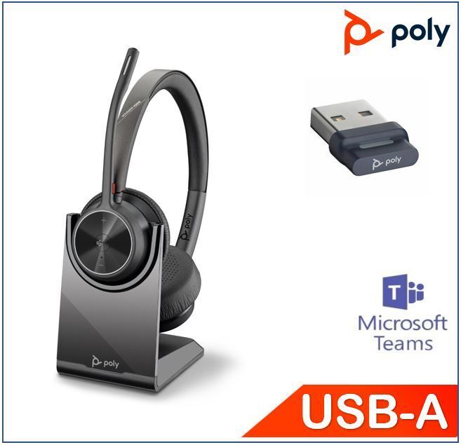 HP Poly Voyager 4320 Stereo Teams & UC with Charge Stand, 218476-02 usb-A, , Wireless, Noise canceling boom, Acoustice Fence