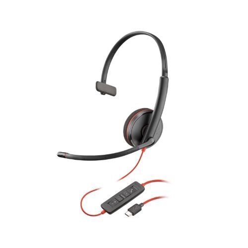 Poly UC Blackwire 3310 Mono Corded Headset | USB-C (USB-A Adaptor)