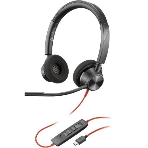 Poly UC Blackwire 3320 Stereo Corded Headset | USB-C (USB-A Adaptor)