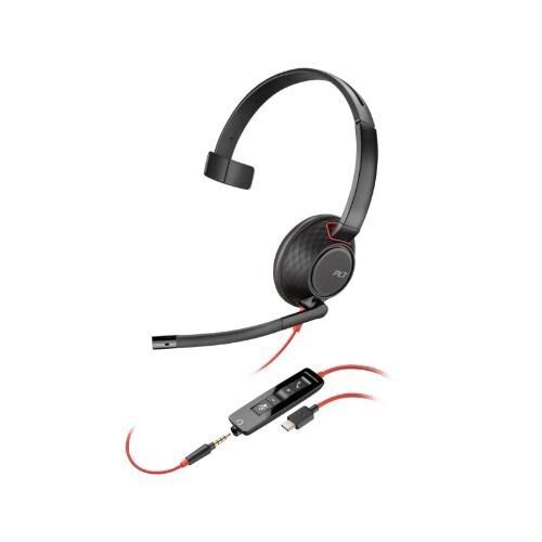 Poly UC Blackwire 5210 Mono Corded Headset | USB-C + 3.5mm (USB-A Adaptor)