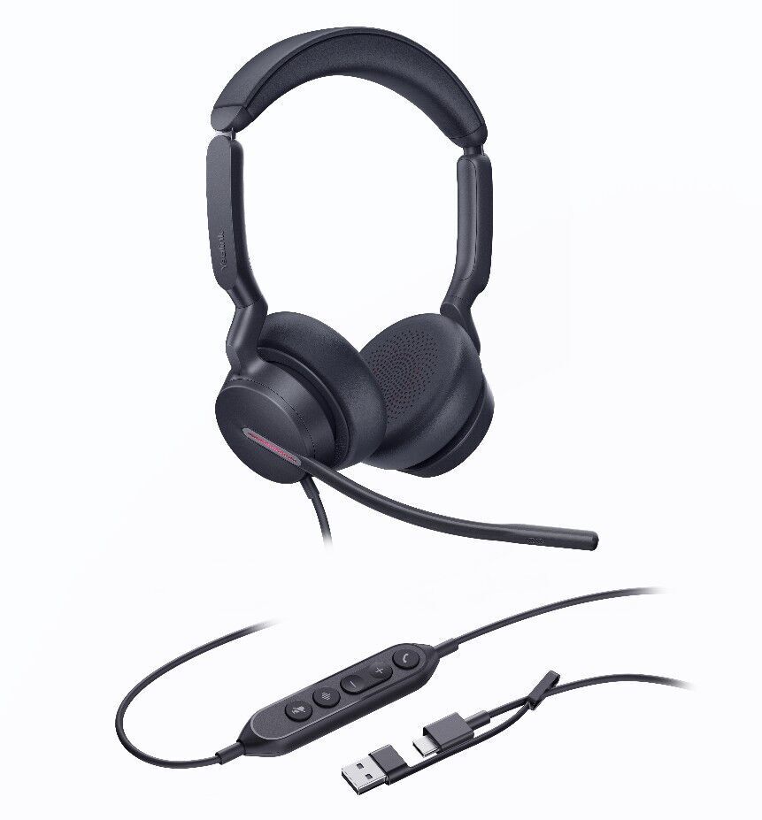 Yealink UH46 Dual UC USB-C/A Unified  Communications USB Wired Headset 3-Noise-Canceling Microphones 35mm Speaker Busylight Leather Controller